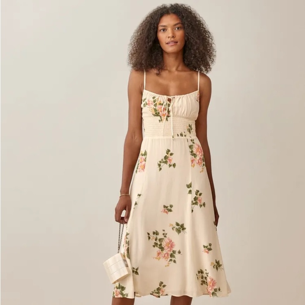 Reformation bran dress in Marcona (Ivory/Pink Foral), Sz. 8 (See Description)
